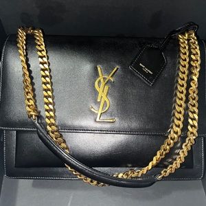 YSL SAINT LAURENT SUNSET LARGE CHAIN BAG IN SMOOTH LEATHER